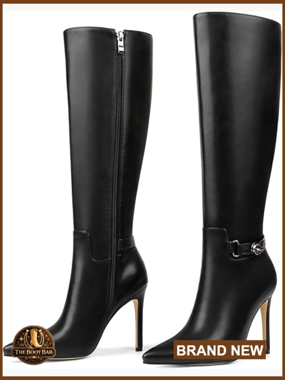 Knee High Stiletto Boots Pointed Toe Slouch Zipper Heeled Boots